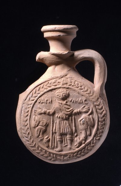 Pilgrim flask associated with the shrine of St Menas at Abu Mina by Egyptian